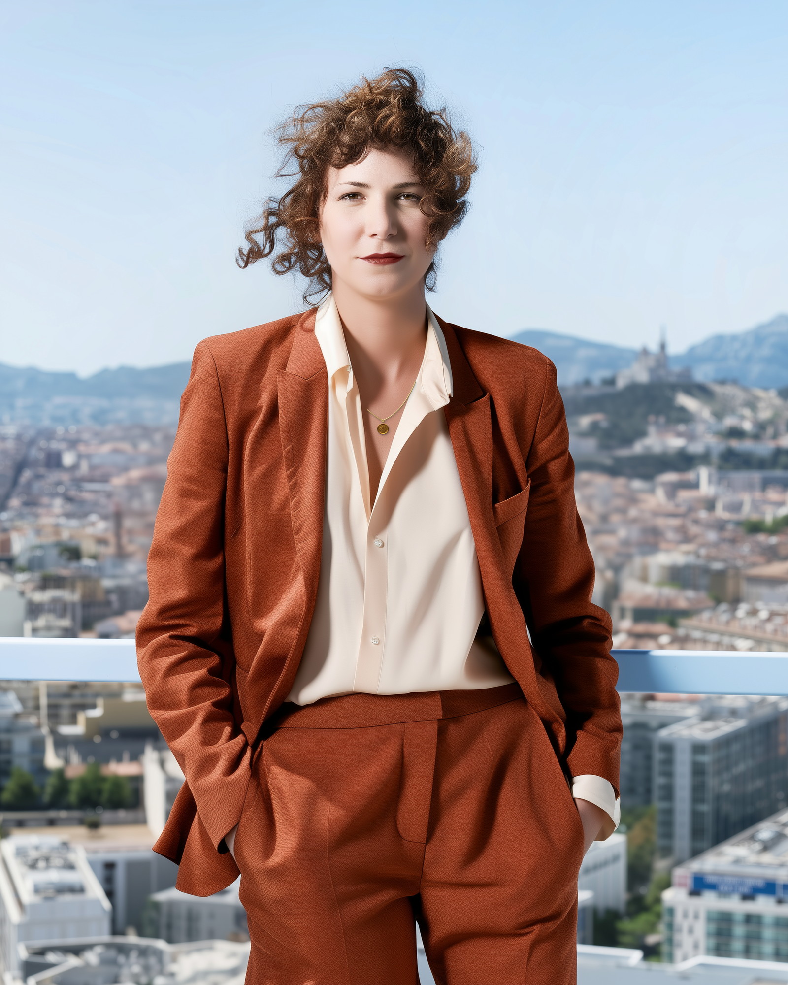 Alice Arnaud, présidente-fondatrice de Frontière, sur une terrasse dominant Marseille